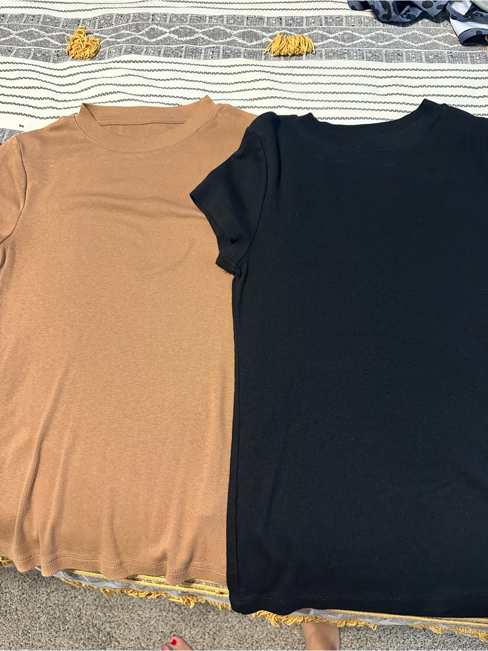 Women Short Sleeve Tees- Black & Camel by a new day